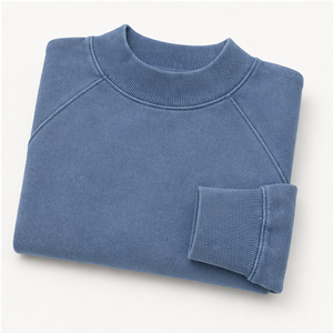Sweat-shirt court pour femme bleu poussière personnalisé, col rond, manches ballon, ourlet côtelé, pull WSS-0045 - Product Image 6