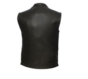 Leather <b>Vests</b> For Kids Premium Cowhide <b>Black</b> Leather <b>Vest</b> With Unique V-neck Design & Multiple Pockets - Product Image 3
