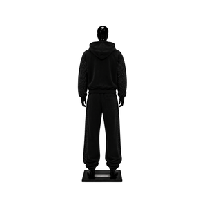 Conjunto de chándal de terciopelo negro para mujer, con sudadera con cremallera completa, pantalones de pierna ancha, dos piezas, con pedrería, de lujo, estilo casual urbano, para correr - Product Image 2