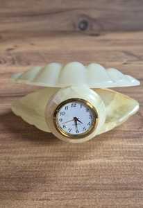 Shell Shaped Onyx <b>Desk</b> <b>Clock</b> Natural Stone Timepiece for Coastal Office Home Luxury Decor Tabletop Collectible Gift Decor - Product Image 2