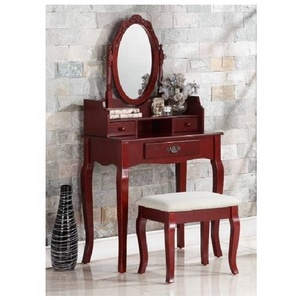 Classic Traditional Wood Home <b>Bedroom</b> Makeup Vanity Desk with Standing <b>Mirror</b> <b>Furniture</b> for Apartment and Hospital Use - Product Image 5