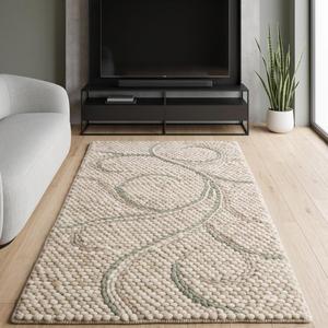 Tapis d'intérieur en laine tissé à la main, antidérapant, à boucles moyennes, couleur unie crème vert sauge, tapis de sol minimaliste, décoration moderne pour la maison - Product Image 3