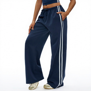 Pantalon droit à double rayure pour femme, taille élastique, décontracté, sportif, coupe décontractée, bas de pyjama athlétique - Product Image 5