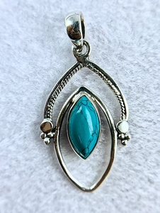 Premium Designer Turquoise Water Drop Pendant, <b>Solid</b> 925 Sterling <b>Silver</b> Teardrop <b>Necklace</b>, Stylish Minimal - Product Image 2