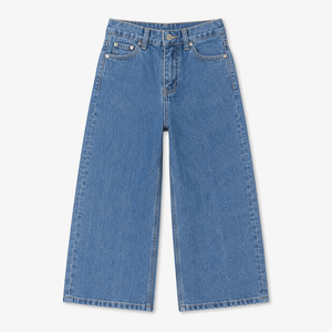 Pantalon en jean ample à jambe large pour filles, 100 % coton, teint en pièce, décontracté, taille mi-haute, respirant, écologique, vente en gros - Product Image 1