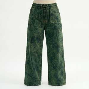 Pantalon évasé ample en molleton épais vert délavé à l'acide, coupe vintage, avec cordon de serrage, polyester/coton, personnalisable - Product Image 1