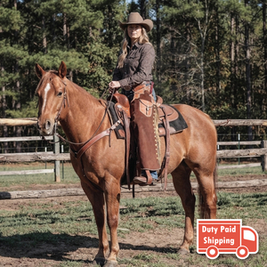 Chaps en cuir de cowboy western avec franges, surpiqûres décoratives et poche utilitaire – Chaps d'équitation de rodéo faits à la main pour hommes et femmes - Product Image 5