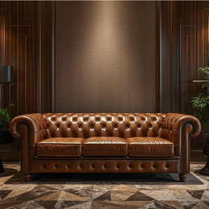 Sofá Chesterfield de Cuero Marrón de Alta Calidad, 3 Plazas, Fabricante de Sofás Acolchados para Proyectos Hoteleros y Salas de Estar - Product Image 2