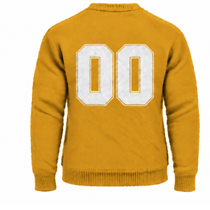 Custom Mustard Yellow Men Fuzzy Knit Sweater Crew Neck Long Sleeve Casual Warm Winter Pullover <b>Jumper</b> with Raised Chest Letter - Product Image 2