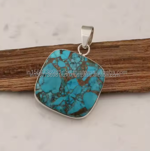 Vente chaude 925 Argent Massif Rectangle Turquoise Pendentif Collier Femme avec Pendentifs Charme Turquoise Gemstone - Product Image 4
