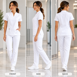 Unisex White Scrub Sets V-Neck Top <b>Pockets</b> Hospital Uniforms for Medical <b>Staff</b> Cotton Polyester Woven Fabric Needle Detection - Product Image 2