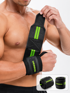 Soporte de Muñeca Webson, Neopreno Antideslizante, Cierre Ajustable con Gancho y Ojal, Rayas Negras y Verdes, Levantamiento de Pesas, Entrenamiento de Fuerza, para Hombre - Product Image 1