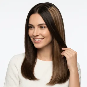 Extensiones de Cabello Humano Indio Liso Marrón Miel, Doble Trama, con Clip, Set Completo para Cabeza, Cabello Remy 100% Densidad, Base de Seda - Product Image 3