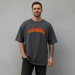 Nouveaux T-shirts amples et tendance pour hommes 2026, effet délavé, avec logo personnalisé, streetwear de luxe, 210 g/m², t-shirt homme épais - Product Image 1