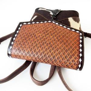 Hand Tooled Carved 100% Genuine Leather Material Women's <b>Backpack</b> With <b>Brown</b> & White Color Soft Hair Fur Adjustable <b>Backpack</b> Bag - Product Image 2