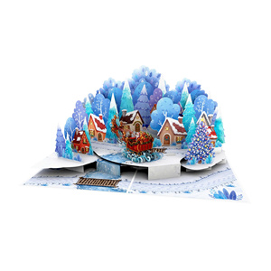 Tarjeta de Felicitación Navideña 3D Premium, Tarjeta Artesanal de Papel Personalizada con Diseño de Pueblo Invernal, Trineo de Santa Claus y Ángel - Product Image 1