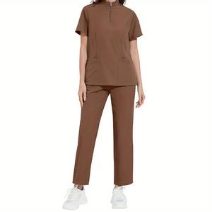 Tenue de travail pour infirmières, couleur unie, col montant, uniforme de lavage des mains pour femmes, pantalon droit, combinaison chirurgicale pour clinique dentaire - Product Image 2