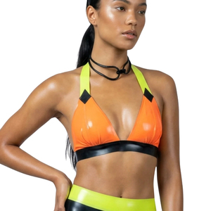 Conjunto de Bikini Halter Color Block para Mujer, Naranja, Negro, Amarillo Neón, Traje de Baño de Verano de Secado Rápido, Lavable a Máquina, Dos Piezas - Product Image 5