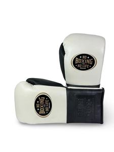 Gants de boxe professionnels en cuir de vache véritable à lacets, noir et blanc, No Boxing No Life, pour entraînement de combat, CP-BG-149 - Product Image 5