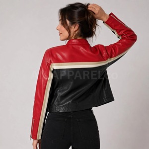Veste Moto Femme en Cuir PU Rouge et Noir Écologique Respirante Séchage Rapide Fermeture Éclair Col Montant Manches Longues Style Hiver - Product Image 2