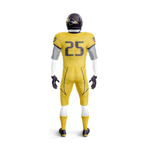 Uniforme de Fútbol Americano Personalizado en Amarillo y Morado – Conjunto de Camiseta y Pantalones Sublimados con Logotipo, Nombre y Número del Equipo Personalizados - Product Image 3
