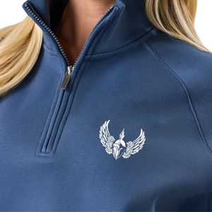 Sweat-shirt pour femme en molleton bleu acier à manches raglan, col montant et quart de zip, manches longues, style streetwear décontracté, coupe ample et confortable - Product Image 6