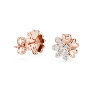 Juego de pendientes con diamantes cultivados en laboratorio con forma de pétalo de corazón, engastados en oro rosa macizo de 18 quilates, para compromiso, bodas, fiestas, regalos y uso diario. - Product Image 4