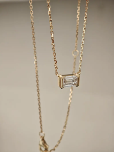 Collier pendentif en diamant de culture de laboratoire taille émeraude en or 14K/18K, collier solitaire minimaliste en diamant pour femme, bijoux fins - Product Image 5