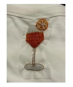 T-shirt blanc en coton pour femme, idéal pour les soirées, avec broderie faite main à perles mobiles double face, chemise perlée richement ornée - Product Image 4