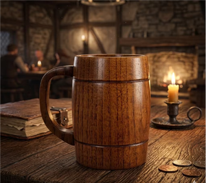 Chope à bière artisanale en bois, vintage, rustique, écologique, durable, réutilisable, en forme de baril, capacité 400/300 ml pour - Product Image 4