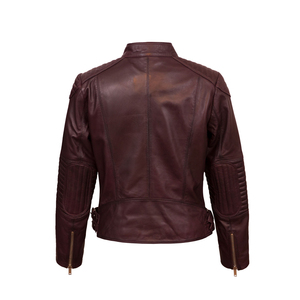 Chaqueta de Motociclista de Cuero PU para Mujer, Color Rojo, Cuello Alto, Cierre de Cremallera, Largo Corto, Manga Larga, Color Sólido, Estilo Biker, Ropa de Otoño - Product Image 5