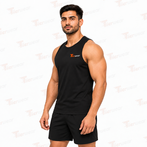 Men's <b>Black</b> Sleeveless <b>Tank</b> <b>Top</b> O-Neck Breathable Polyester Workout Gym Vest Front Logo Print Casual Sporty Style Gym <b>Tank</b> <b>Tops</b> - Product Image 4