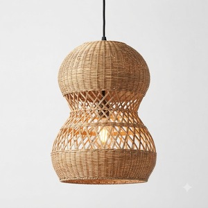 Abat-jour en osier tressé naturel fait main, couvercle de lampe suspendue en rotin, décoration bohème pour la maison - Product Image 1