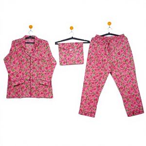 Nuevo diseño de la mejor calidad, ropa de dormir con estampado de manga larga para mujer Floral, tela de algodón, Conjunto de pijama transpirable suave para mujer - Product Image 1