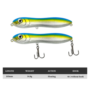 เหยื่อปลอมแบบดินสอ 103 มม. 14.8 กรัม มีเสียงกระดิ่งในตัว เหยื่อปลอมแบบแข็ง เหยื่อปลอมแบบเดินตามน้ำ เหยื่อปลอมแบบดินสอ ABS ลอยน้ำ สำหรับปลา Culter Alburnus - Product Image 2