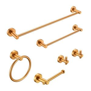 Set di 6 Accessori per Bagno in Alluminio Spesso, Montaggio a Parete, Finitura Oro Spazzolato, Portasciugamani da 24 Pollici, Set 6 Pezzi - Product Image 1