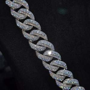 Unisex 925 Silver Rhodium Plated Moissanite <b>Statement</b> <b>Necklace</b> Brilliant Cut Micro Insert Link Chain Hiphop Style Party Gift - Product Image 5