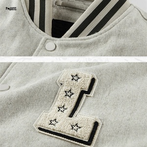 Chaqueta con letras de lana para hombre de otoño e invierno, mangas bordadas, cuello alto grueso, ropa de calle ecológica - Product Image 4