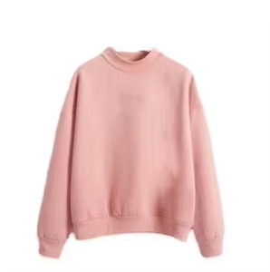 เสื้อสเวตเชิ้ตคอเต่าทรงโอเวอร์ไซส์สำหรับผู้หญิง แต่งขอบคอ ขอบแขน และชายเสื้อแบบริบตัดสี ผ้าฟลีซหนานุ่ม - Product Image 1