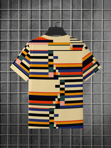 Men's Color Contrast Striped Pattern Round Neck And Short Sleeve <b>T</b>-<b>shirt</b> Summer Casual Casual Chic Men's <b>T</b>-<b>shirt</b> - Product Image 4