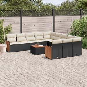 Set Divano da Giardino in Polyrattan Nero con Piedini Regolabili Grandi - Product Image 1
