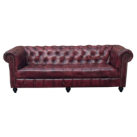 Sofá Chesterfield de Cuero Rojo Oxford de 3 Plazas, Moderno, 2024, Sofá Chesterfield para Restaurante, Muebles para el Hogar de Lujo Más Vendidos
