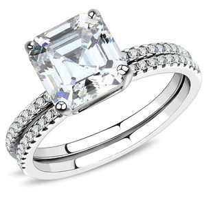 Anello DA065 in acciaio inossidabile lucidato a specchio con zirconi trasparenti, elegante e raffinato. - Product Image 1