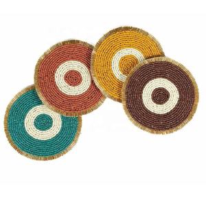 Juego de Posavasos de Cuentas de Vidrio con Diseño de Aves Exóticas Hechas a Mano de Alta Calidad, 4 Posavasos Redondos Decorativos de 10 cm para Mesa de Centro India - Product Image 4