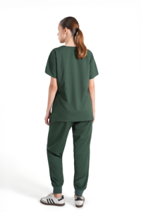 Women's Green Scrub Set V-Neck <b>Top</b> With Pockets And Jogger Pants Hospital Uniforms Woven Fabric Cotton Polyester - Product Image 4