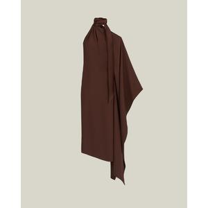 Robe de soirée longue trapèze asymétrique élégante et sexy en crêpe drapé, sans manches, couleur unie, taille basse, toutes saisons - Product Image 5