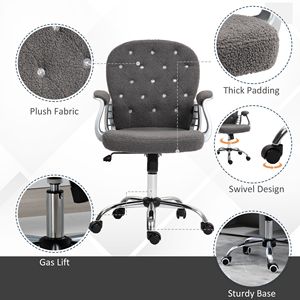 Sedia da Ufficio Grigio Scuro con Bottoni Trapuntati, Poltrona Direzionale per Casa e Ufficio, Braccioli Imbottiti, Altezza Regolabile, Ruote Girevoli, Nylon PP BIFMA - Product Image 5