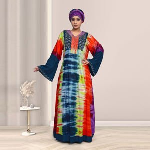 Robe Kaftan en Rayonne Tie-Dye pour Femme avec Broderie Diamantée, Manches Longues, Modeste, Style Islamique, Tenue Maxi Élégante Style Dubaï pour l'Aïd (ODM) - Product Image 4