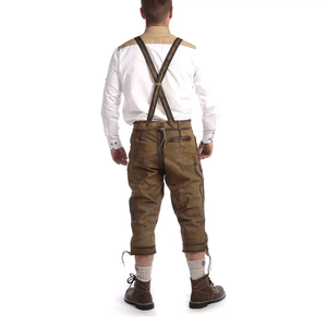 Conjunto de camisa y pantalón corto Lederhosen alemán y austriaco de cuero envejecido con aspecto vintage - Product Image 3