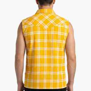 Camisa de Franela a Cuadros sin Mangas para Hombre, Azul y Negro, Cuello Camisero, Transpirable, 100% Algodón, para Otoño - Product Image 2